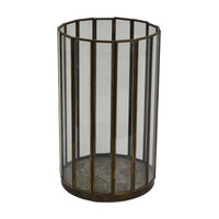 Bonie 7in Glass Hurricane Candle Holder with Paneled Frame, Bronze Metal  - BM353498