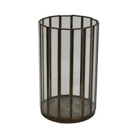 Bonie 7in Glass Hurricane Candle Holder with Paneled Frame, Bronze Metal  - BM353498