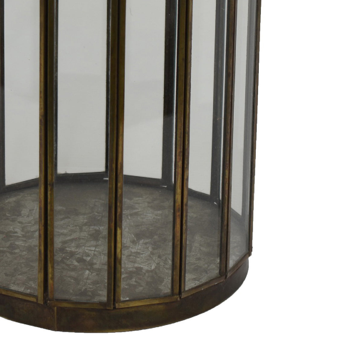 Bonie 7in Glass Hurricane Candle Holder with Paneled Frame, Bronze Metal  - BM353498
