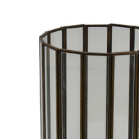 Bonie 7in Glass Hurricane Candle Holder with Paneled Frame, Bronze Metal  - BM353498