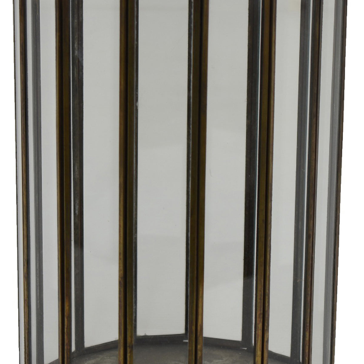 Bonie 7in Glass Hurricane Candle Holder with Paneled Frame, Bronze Metal  - BM353498
