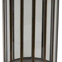 Bonie 7in Glass Hurricane Candle Holder with Paneled Frame, Bronze Metal  - BM353498