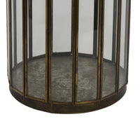 Bonie 7in Glass Hurricane Candle Holder with Paneled Frame, Bronze Metal  - BM353498