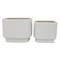Jerry Planter with Ribbed Texture, Set of 2, White Speckled Ceramic -BM353499