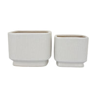 Jerry Planter with Ribbed Texture, Set of 2, White Speckled Ceramic -BM353499