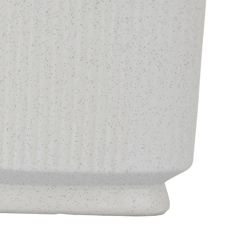 Jerry Planter with Ribbed Texture, Set of 2, White Speckled Ceramic -BM353499