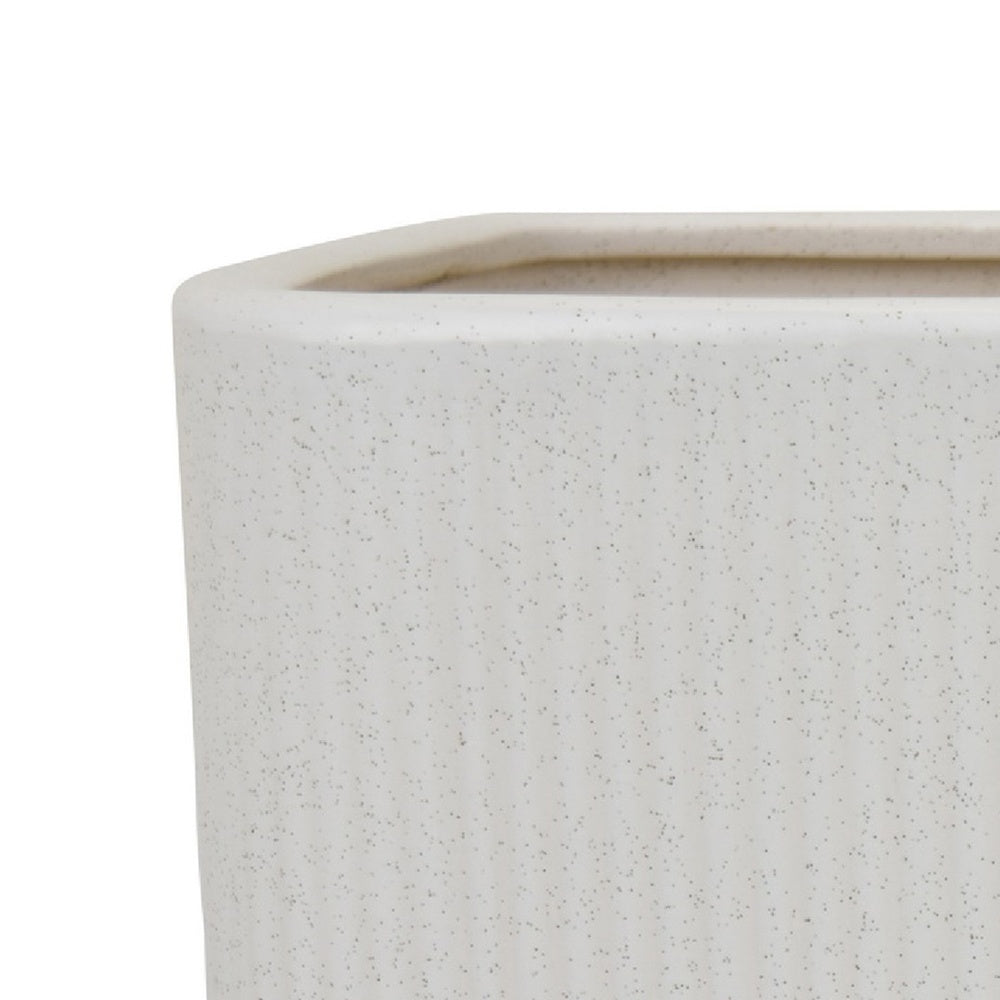 Jerry Planter with Ribbed Texture, Set of 2, White Speckled Ceramic -BM353499