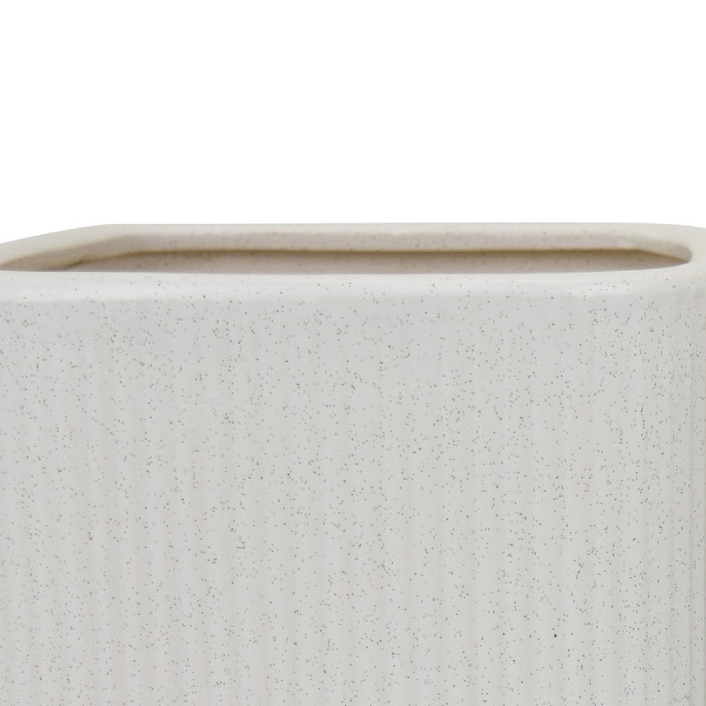 Jerry Planter with Ribbed Texture, Set of 2, White Speckled Ceramic -BM353499