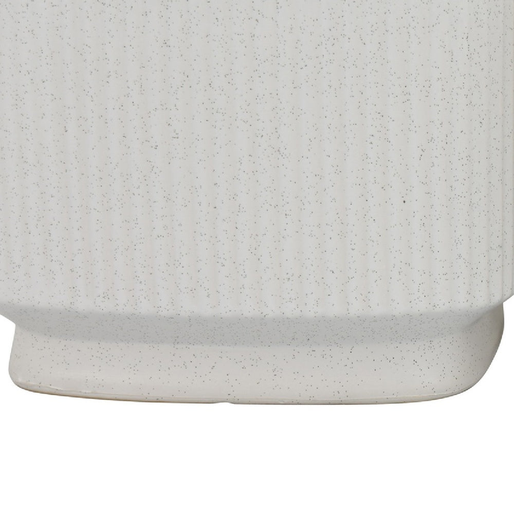Jerry Planter with Ribbed Texture, Set of 2, White Speckled Ceramic -BM353499