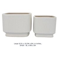Jerry Planter with Ribbed Texture, Set of 2, White Speckled Ceramic -BM353499