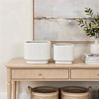 Jerry Planter with Ribbed Texture, Set of 2, White Speckled Ceramic -BM353499