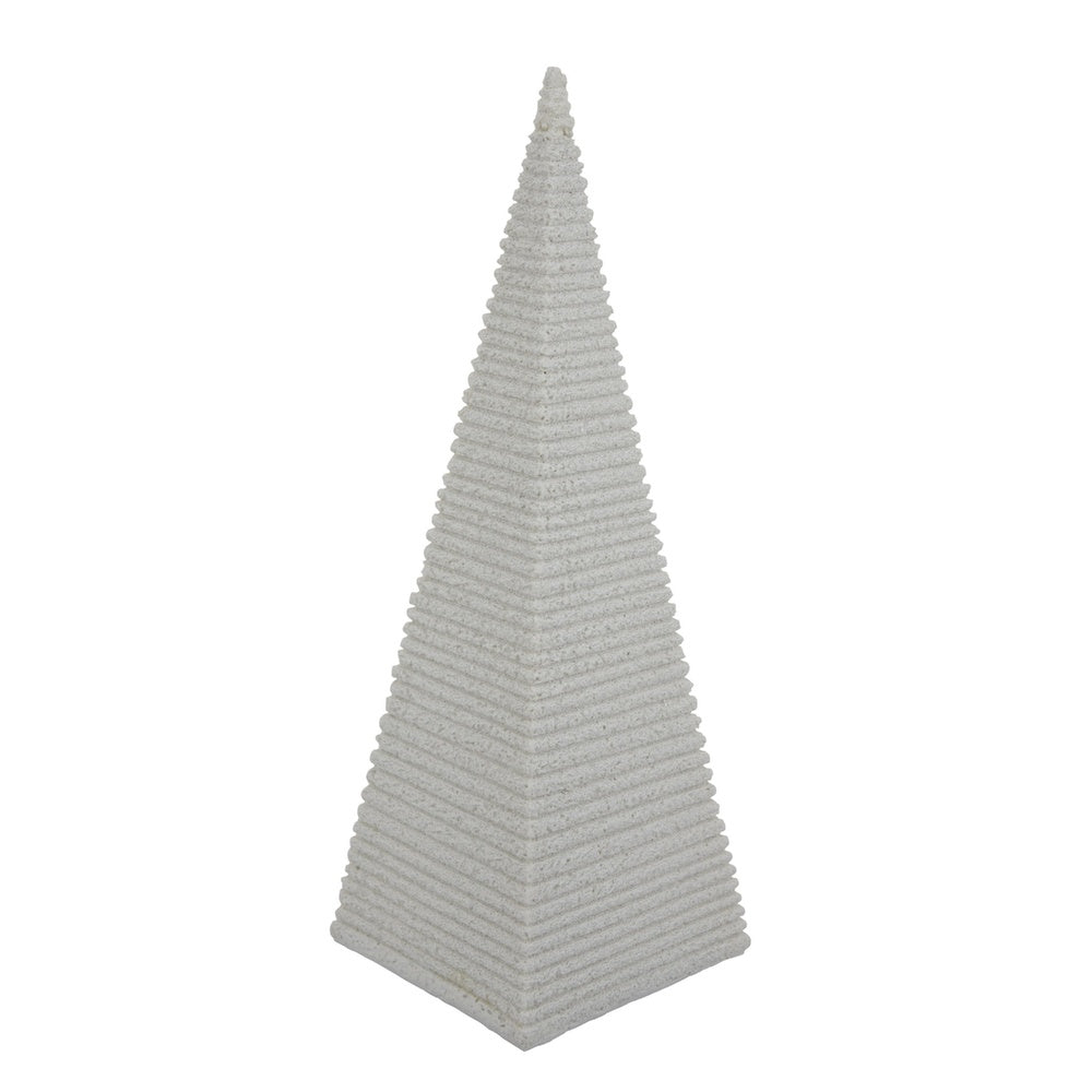 Fuji Decorative Pyramid Sculpture with Layered Ridges, White Resin-BM353501