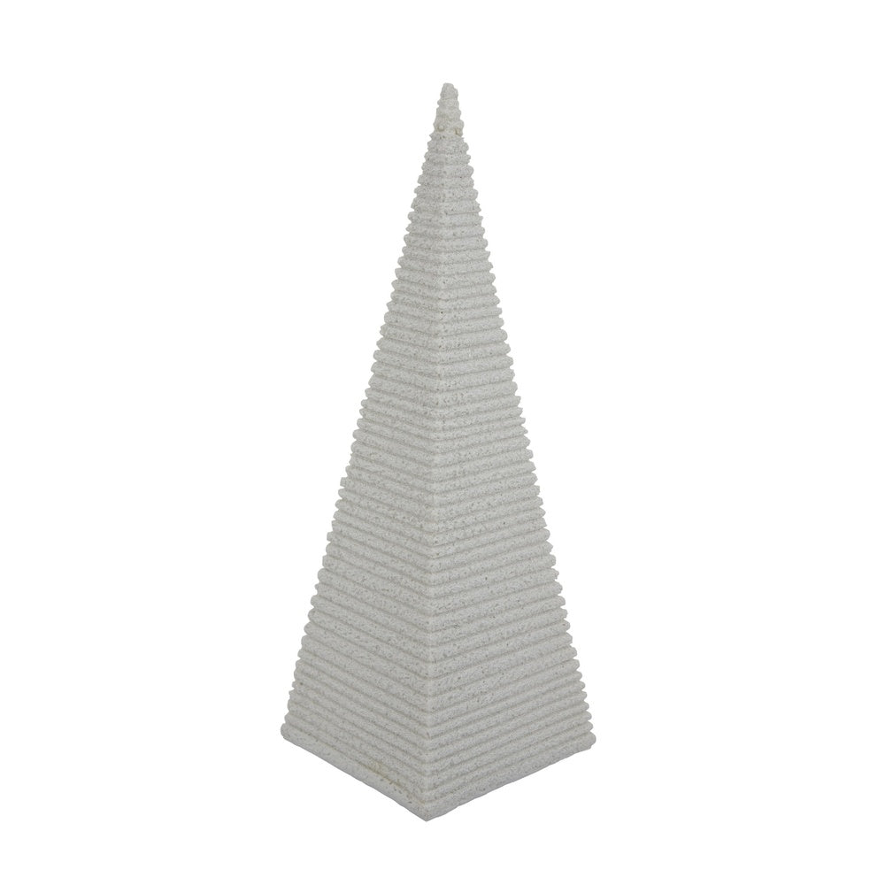 Fuji Decorative Pyramid Sculpture with Layered Ridges, White Resin-BM353501