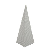 Fuji Decorative Pyramid Sculpture with Layered Ridges, White Resin-BM353501