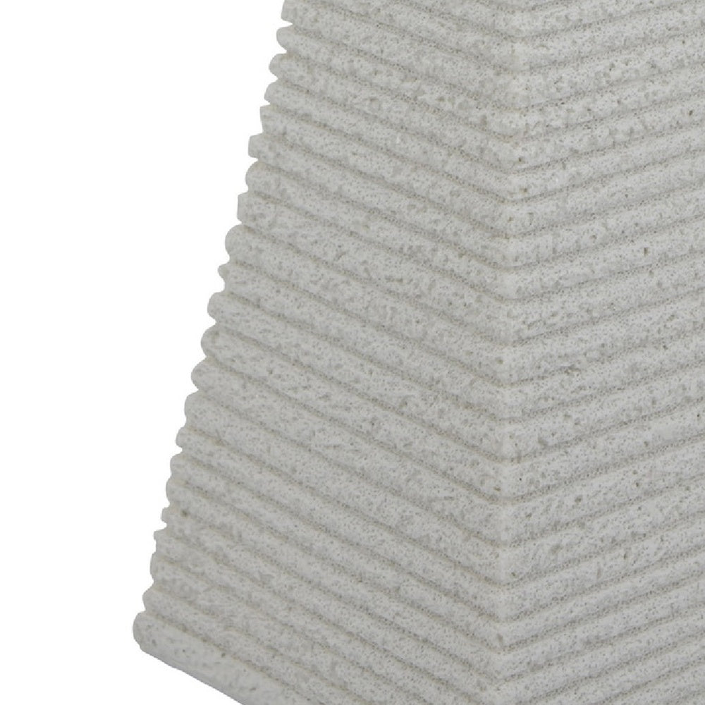 Fuji Decorative Pyramid Sculpture with Layered Ridges, White Resin-BM353501