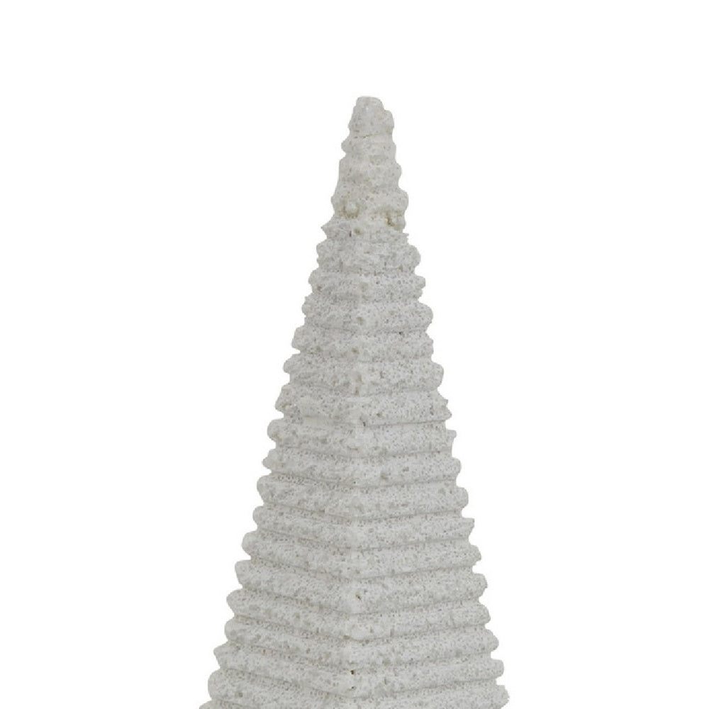 Fuji Decorative Pyramid Sculpture with Layered Ridges, White Resin-BM353501