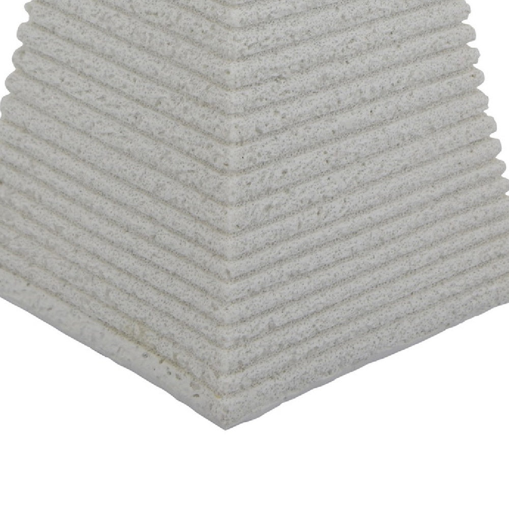 Fuji Decorative Pyramid Sculpture with Layered Ridges, White Resin-BM353501