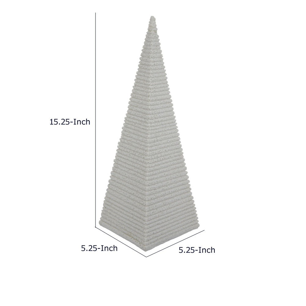 Fuji Decorative Pyramid Sculpture with Layered Ridges, White Resin-BM353501