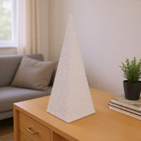 Fuji Decorative Pyramid Sculpture with Layered Ridges, White Resin-BM353501