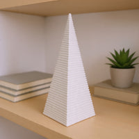 Fuji Decorative Pyramid Sculpture with Layered Ridges, White Resin-BM353501