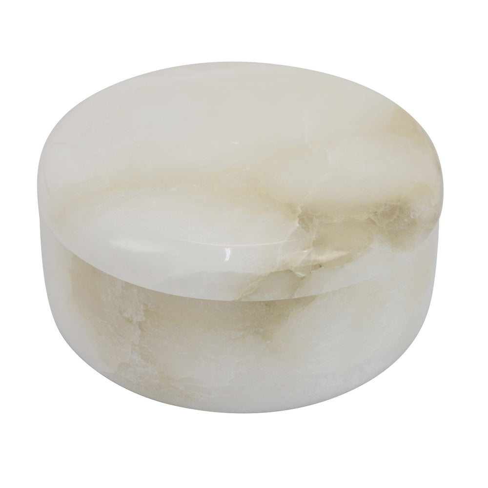 Fiona Decorative Round Storage Box with Lid, White-Brown Marble 6 Inch-BM353502