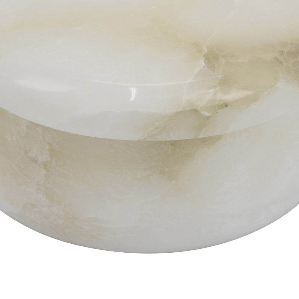 Fiona Decorative Round Storage Box with Lid, White-Brown Marble 6 Inch-BM353502