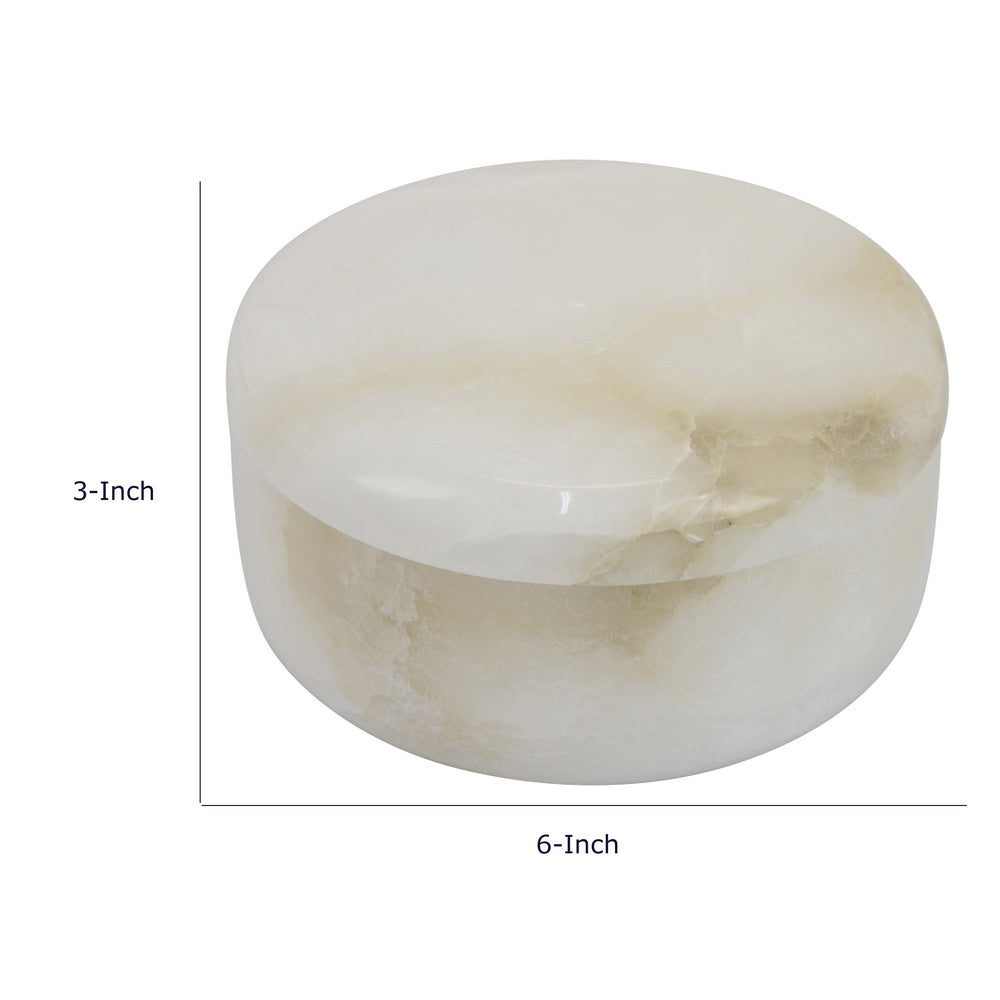 Fiona Decorative Round Storage Box with Lid, White-Brown Marble 6 Inch-BM353502