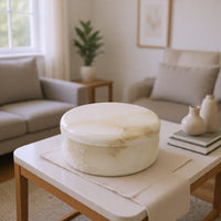 Fiona Decorative Round Storage Box with Lid, White-Brown Marble 6 Inch-BM353502