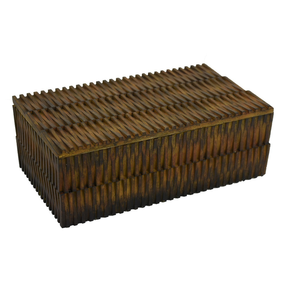 Suzie Decorative Storage Box with Textured Lid, Brown Ribbed Resin-BM353503