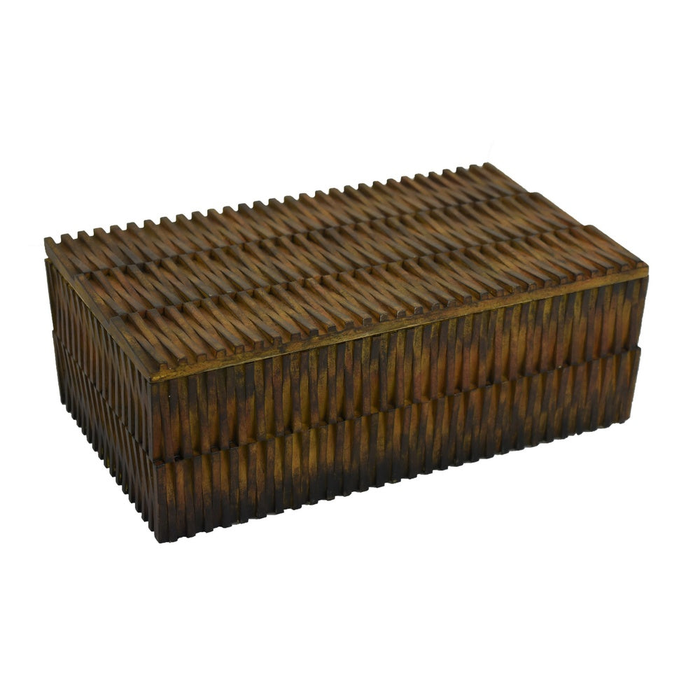 Suzie Decorative Storage Box with Textured Lid, Brown Ribbed Resin-BM353503