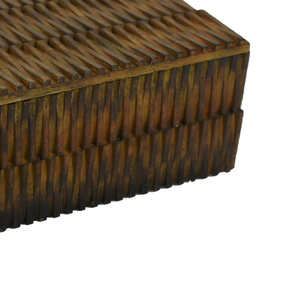 Suzie Decorative Storage Box with Textured Lid, Brown Ribbed Resin-BM353503