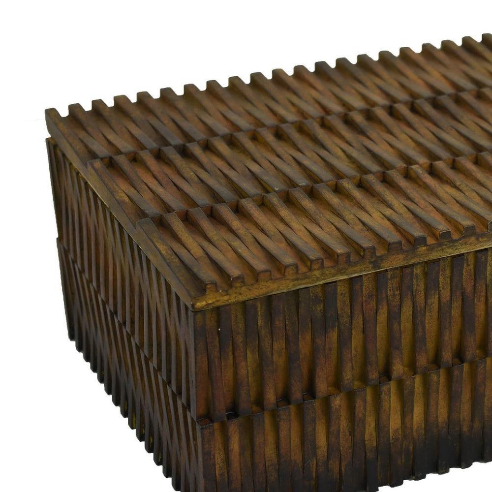 Suzie Decorative Storage Box with Textured Lid, Brown Ribbed Resin-BM353503