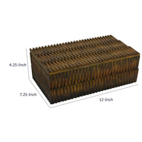 Suzie Decorative Storage Box with Textured Lid, Brown Ribbed Resin-BM353503