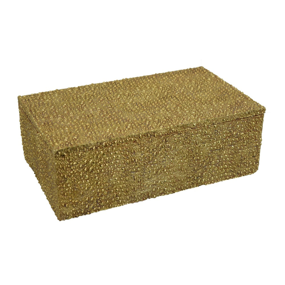 Suzie Decorative Box with Lid and Storage, Gold Textured Resin 12 Inch-BM353505