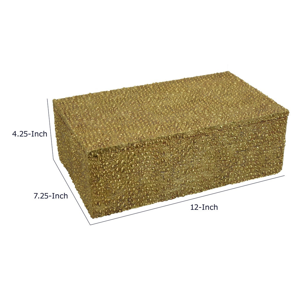 Suzie Decorative Box with Lid and Storage, Gold Textured Resin 12 Inch-BM353505
