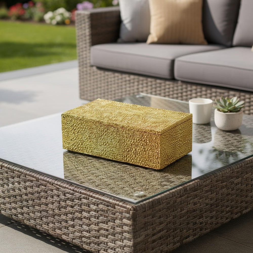 Suzie Decorative Box with Lid and Storage, Gold Textured Resin 12 Inch-BM353505