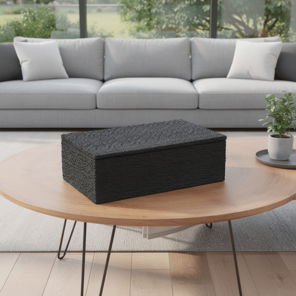 Suzie Decorative Box, Lid and Storage, Textured Black Resin 12 Inch-BM353506