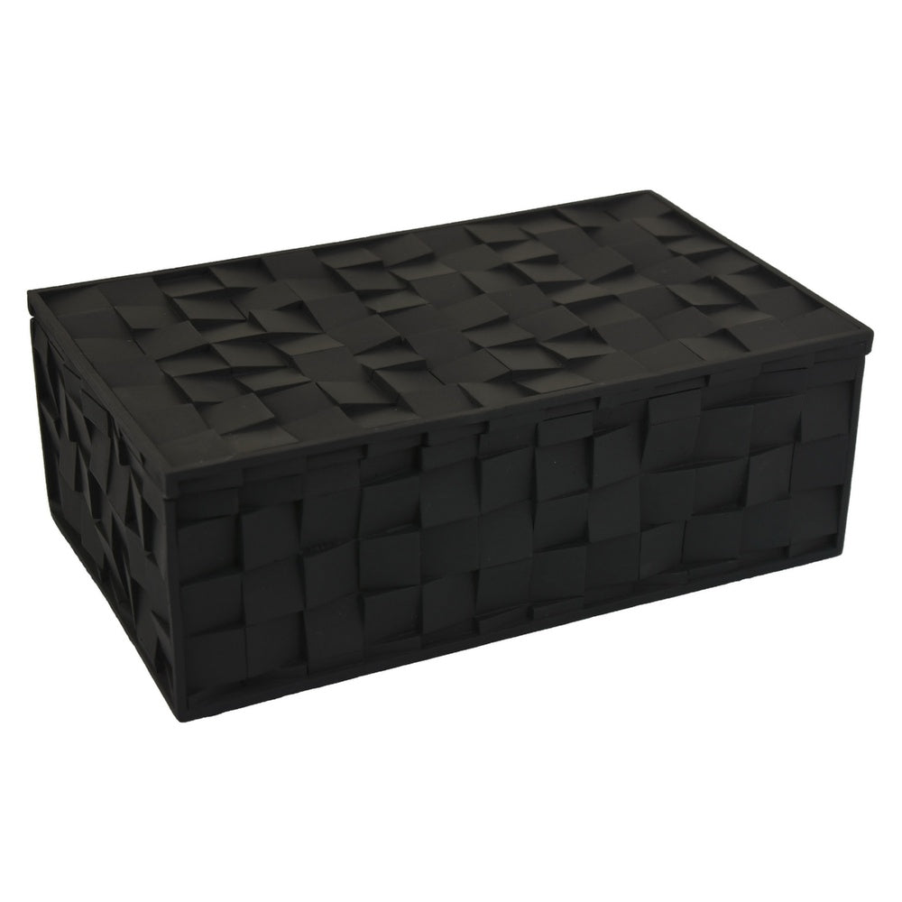 Suzie Decorative Box with Lid for Storage, Black Woven Texture Resin-BM353508