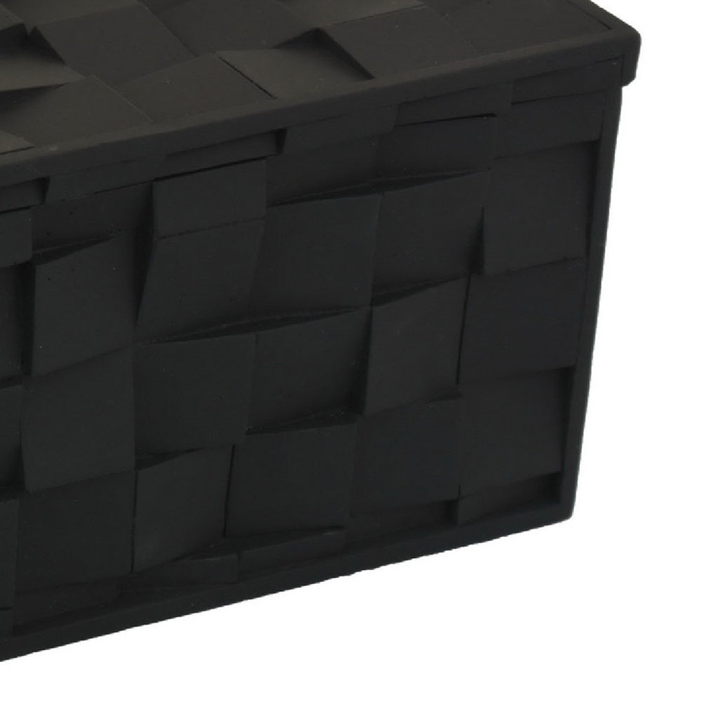 Suzie Decorative Box with Lid for Storage, Black Woven Texture Resin-BM353508