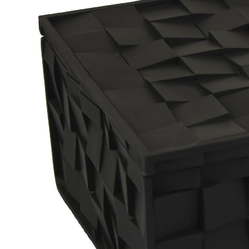 Suzie Decorative Box with Lid for Storage, Black Woven Texture Resin-BM353508