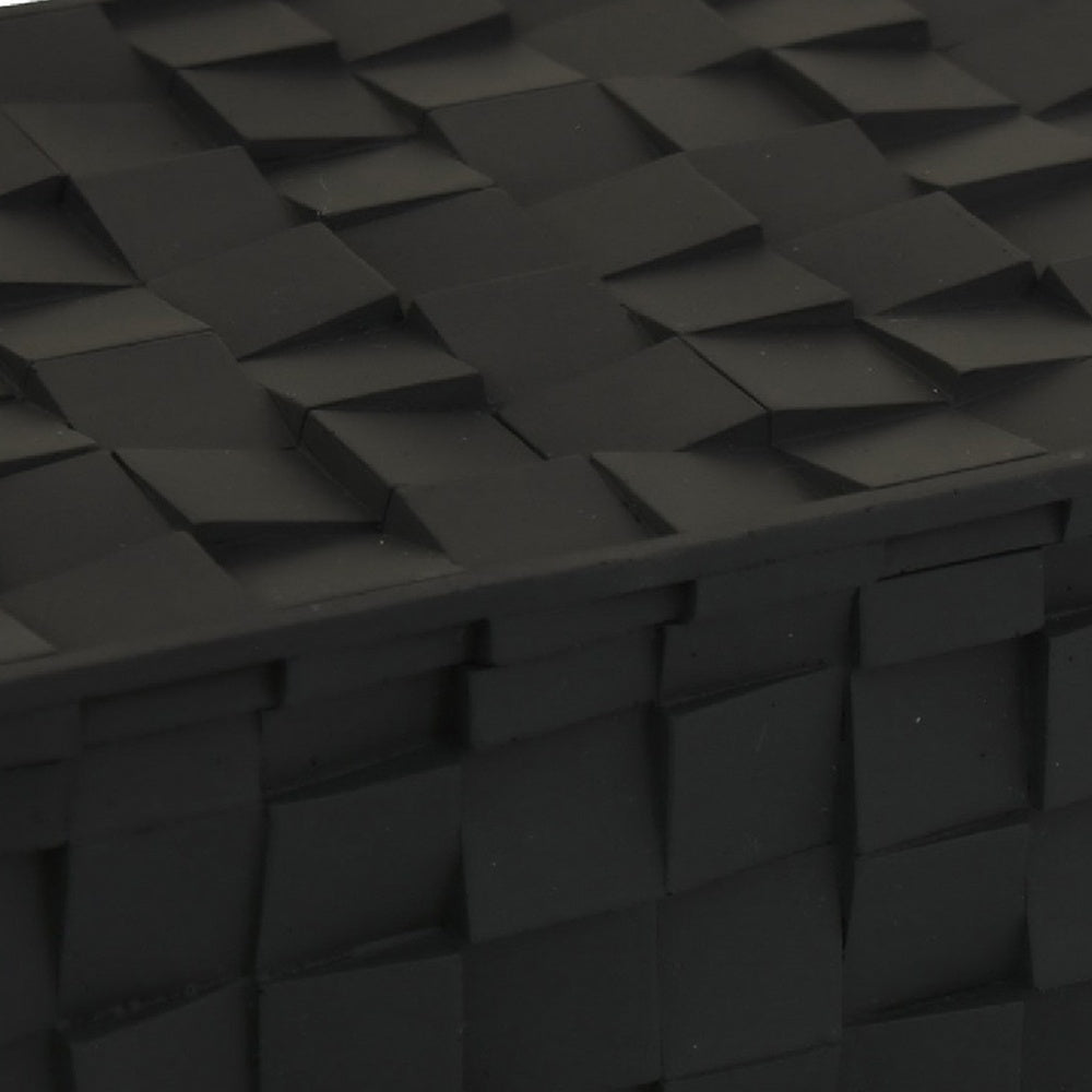 Suzie Decorative Box with Lid for Storage, Black Woven Texture Resin-BM353508