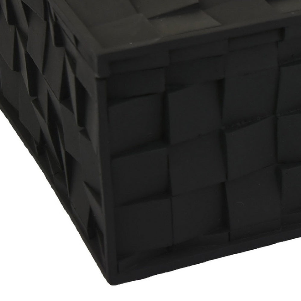 Suzie Decorative Box with Lid for Storage, Black Woven Texture Resin-BM353508