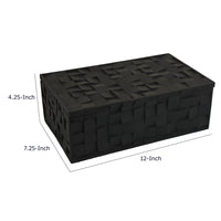 Suzie Decorative Box with Lid for Storage, Black Woven Texture Resin-BM353508