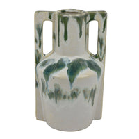 Zyma Modern Vase with Dual Handle, Green Drip Glaze, White Ceramic -BM353509