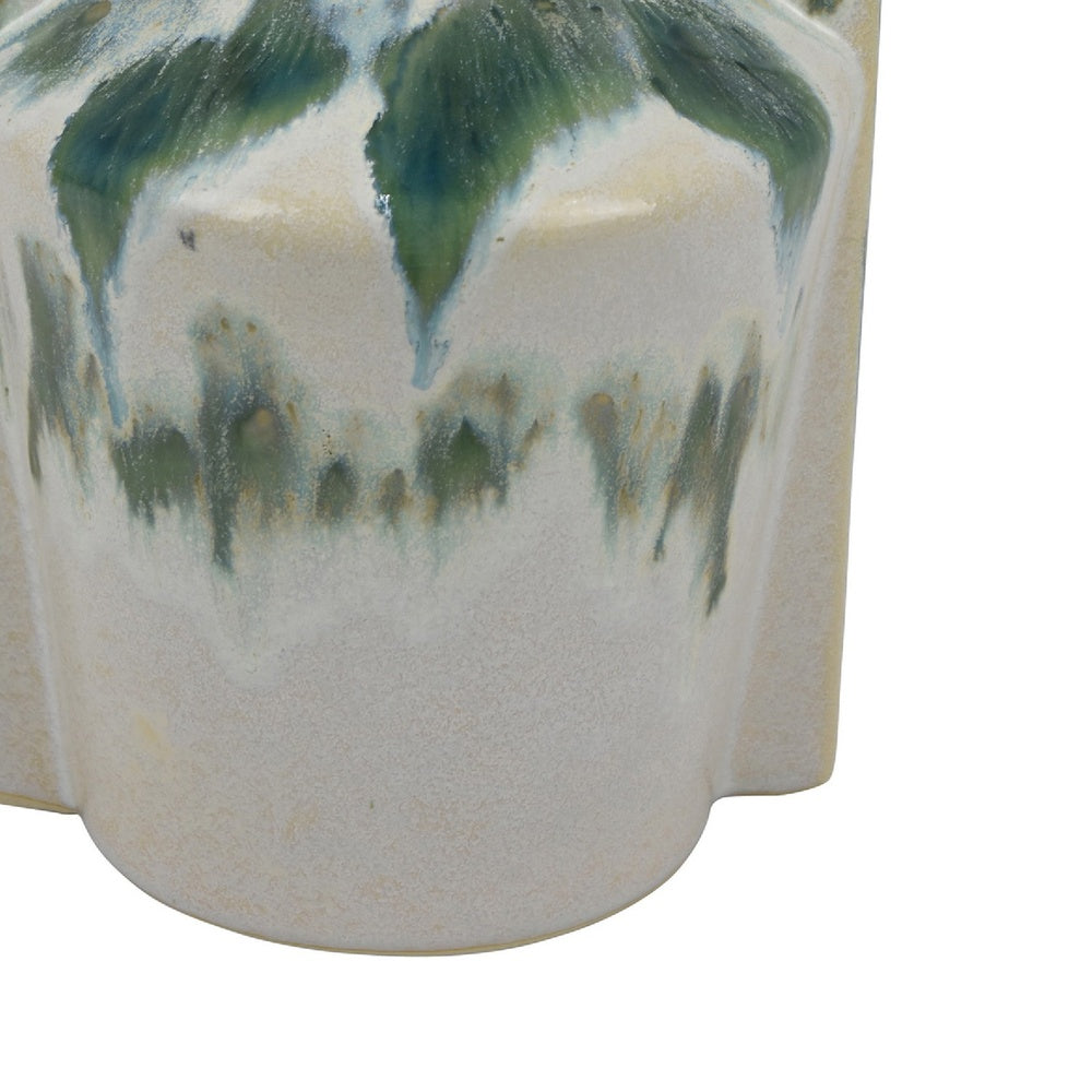 Zyma Modern Vase with Dual Handle, Green Drip Glaze, White Ceramic -BM353509