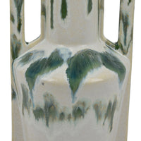 Zyma Modern Vase with Dual Handle, Green Drip Glaze, White Ceramic -BM353509