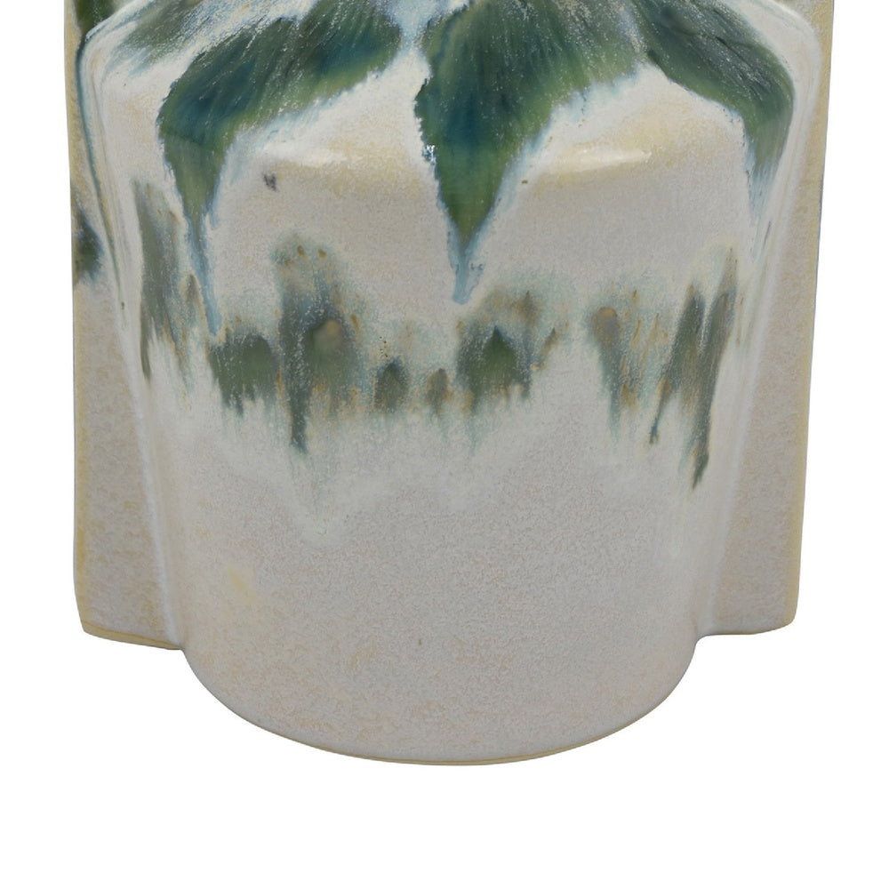 Zyma Modern Vase with Dual Handle, Green Drip Glaze, White Ceramic -BM353509