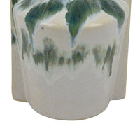 Zyma Modern Vase with Dual Handle, Green Drip Glaze, White Ceramic -BM353509