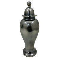 Anila Traditional Temple Jar with Dome Lid, Black Chrome Metal 21 Inch-BM353510