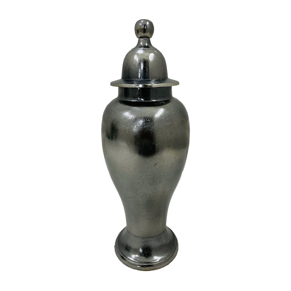 Anila Traditional Temple Jar with Dome Lid, Black Chrome Metal 21 Inch-BM353510